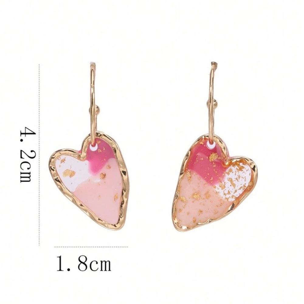 Gold and Pink Floral Heart Earrings - Picture 3 of 4
